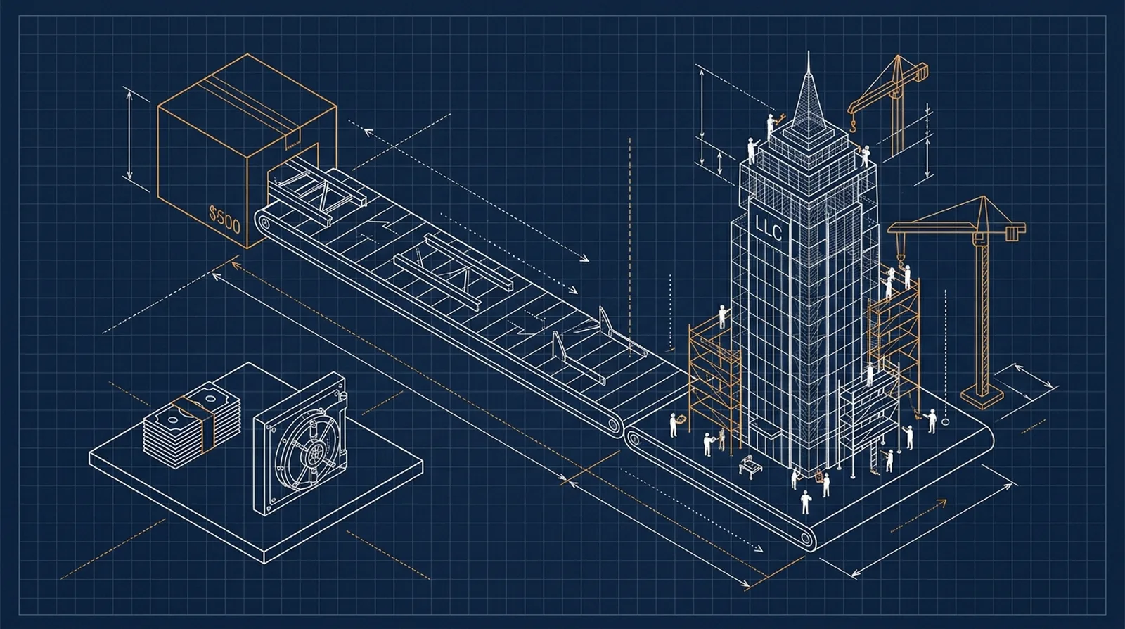 Миниатюрное здание LLC собирается из коробки Stripe Atlas за 500 долларов на конвейере.